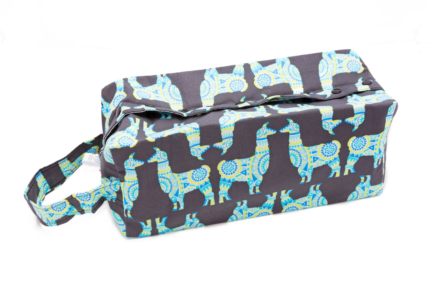 Project Bag with Snaps and Handle - Geometric Llama- Large