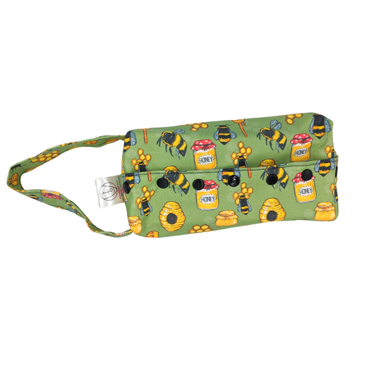 Project Bag with Snaps and Handle - Bees on Green- Large