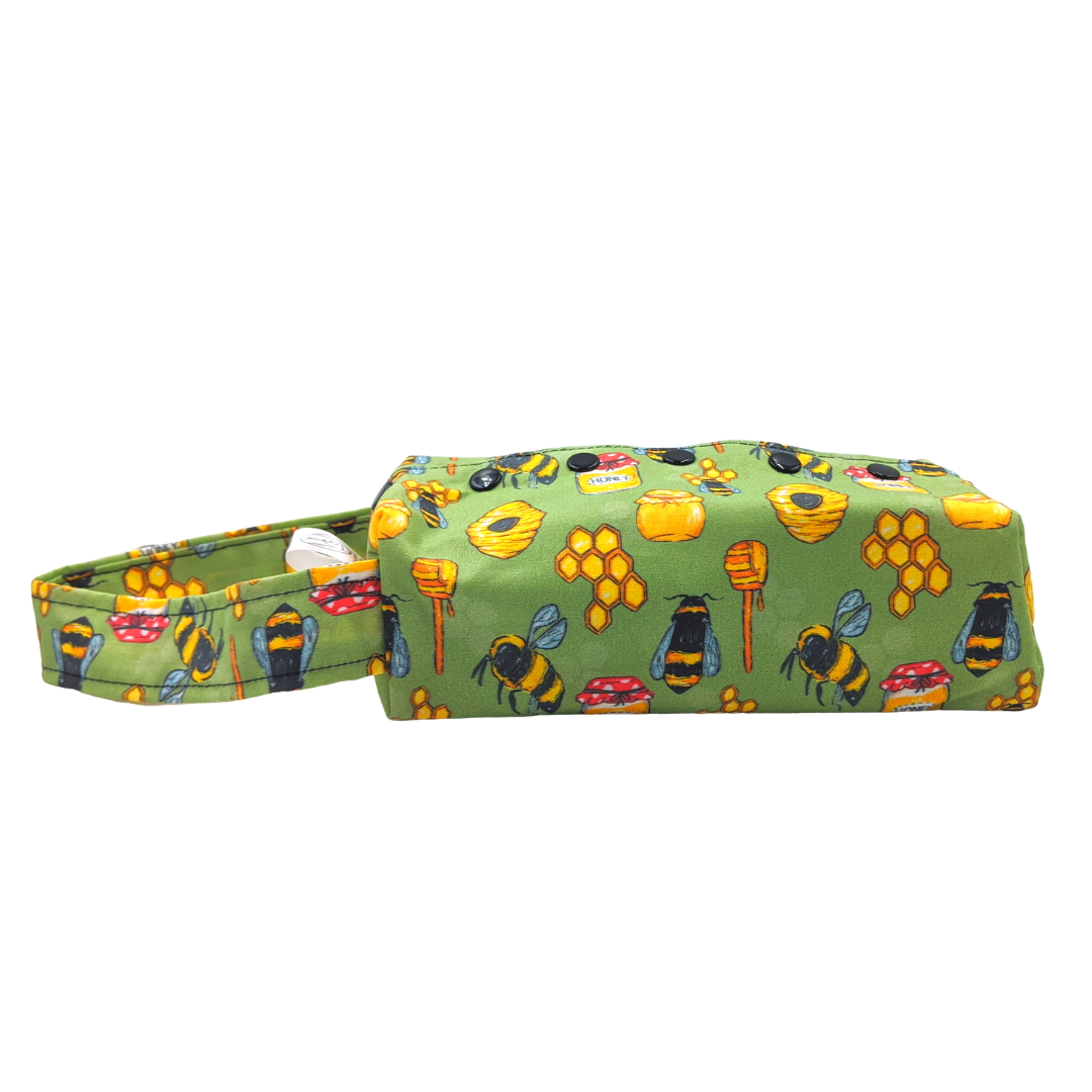 Project Bag with Snaps and Handle - Bees on Green- Large